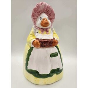 Vintage Mother Goose Ceramic Cookie Jar Yellow Dress Pink Bonnet Farmhouse Decor